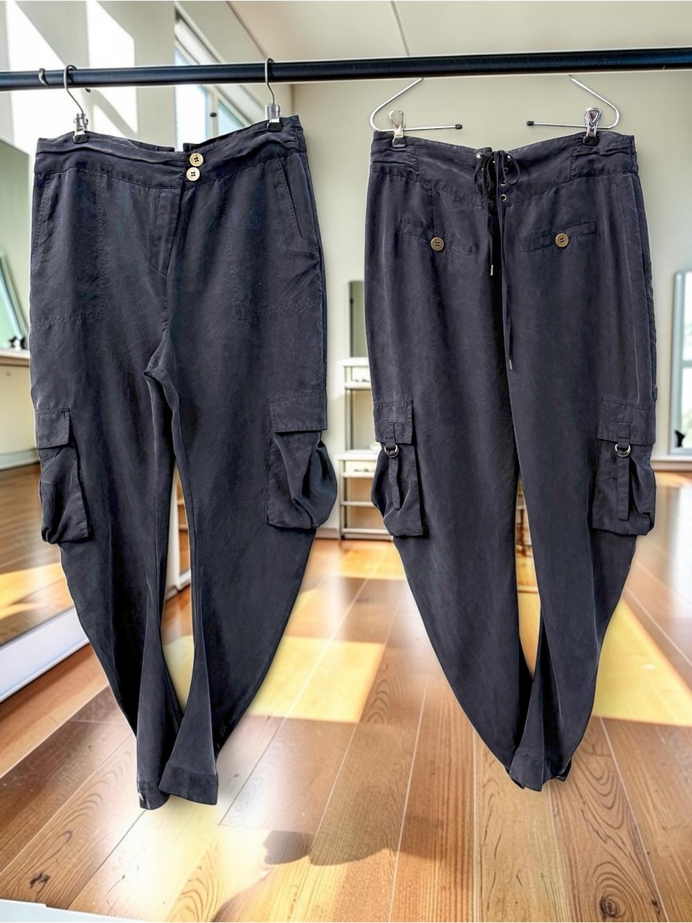 L.A.M.B. Black Silk Cargo Pants Size 6